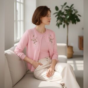 NWT Hill House Audrey Wool Floral Embroidery Cardigan & Top- Matching Set Sz M